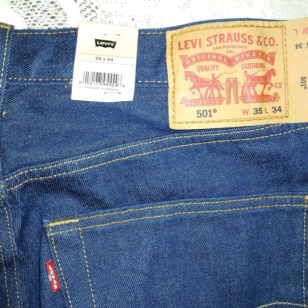 #046 Mens Levi Strauss 501 Original Stretch Blue Jeans Size W/35 L/34 - Picture 15 of 16